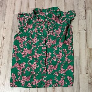 J. Crew Green and Pink Floral Top Small